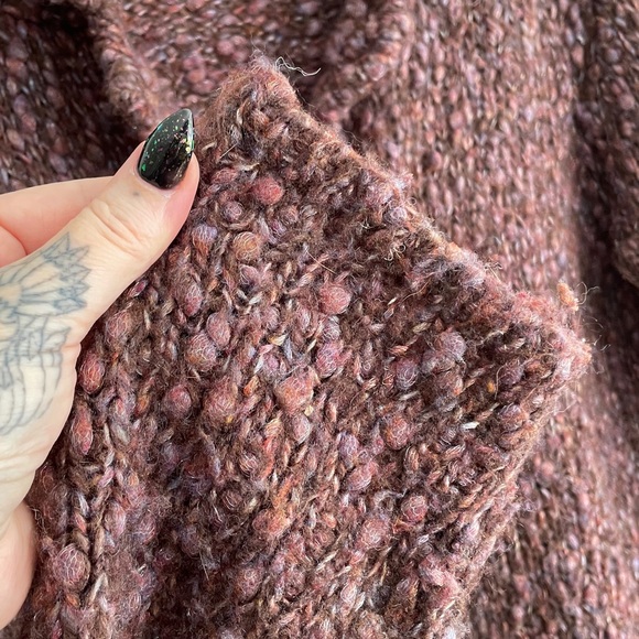 ALEXANDRA BARTLETT Burgundy Chunky Knit Teddy Jacket Sweater Large Shawl Collar - Picture 5 of 9